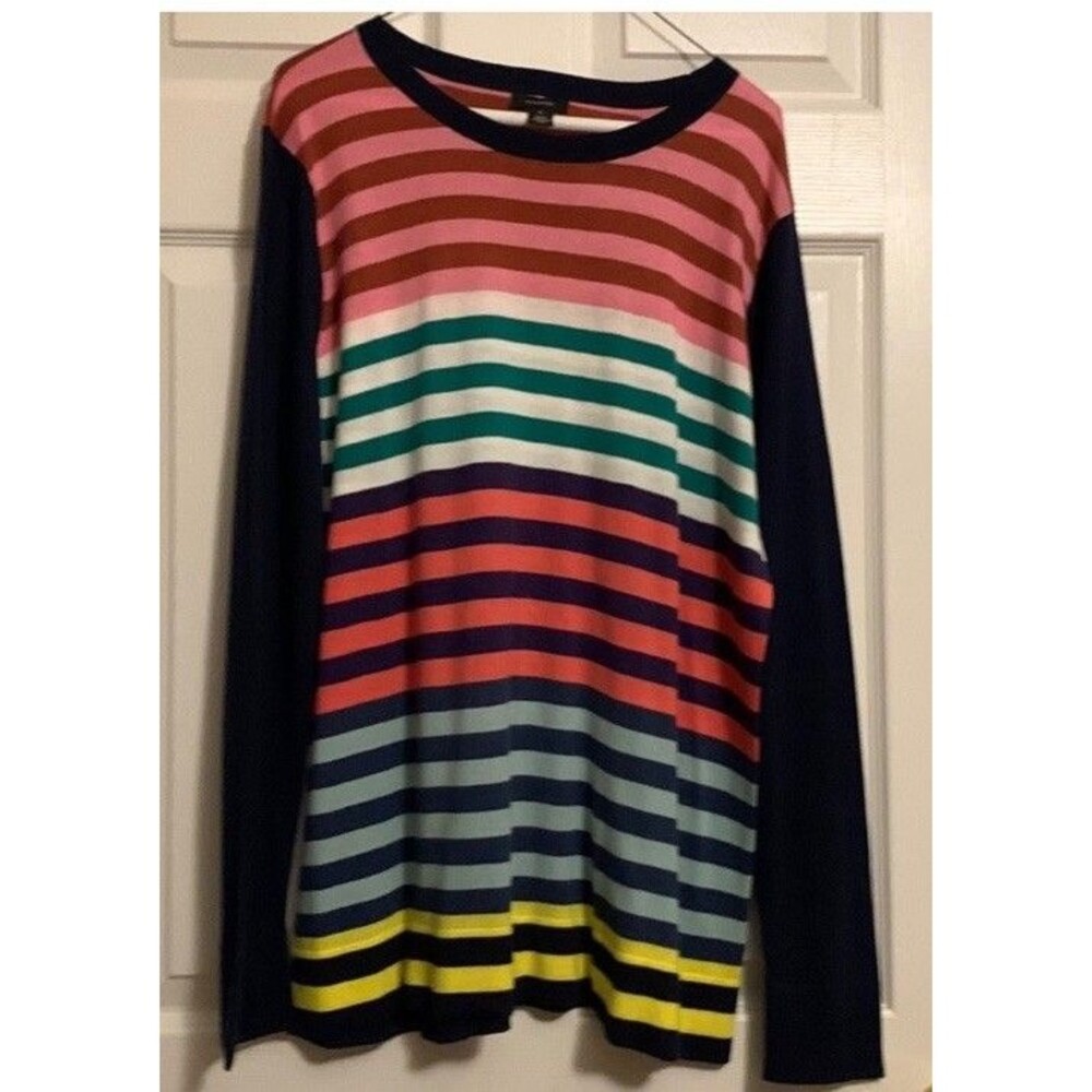 Halogen Striped Lightweight Scoop Neck Long Sleeve Sweater, size XL